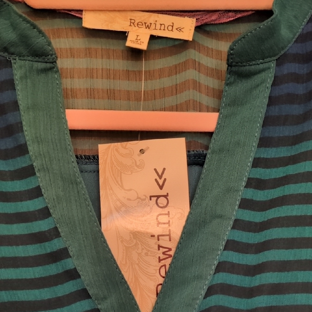 Rewind Teal and Navy Sleeveless Striped Belted Mini Dress